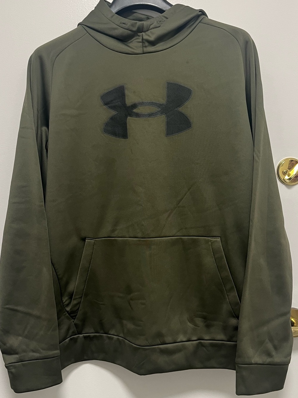 Under Armour Men's Olive Green Pullover Hoodie with Black Logo
